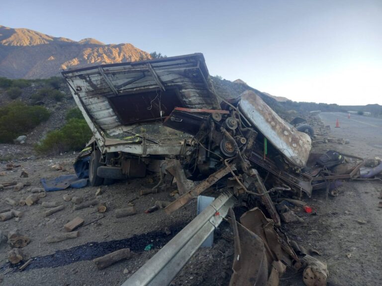 Operativo de seguridad y peritaje en la ruta tras accidente de camión.