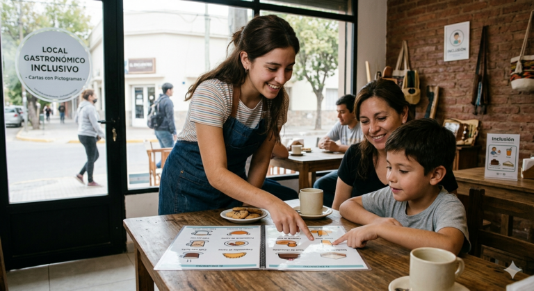 Persona señalando un pictograma en una carta de restaurante