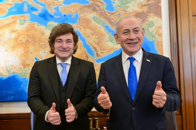 El primer ministro israelí Benjamín Netanyahu y el presidente argentino Javier Milei durante su encuentro en Jerusalén.