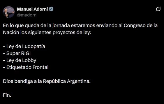 Manuel Adorni anunciando nuevo paquete de leyes